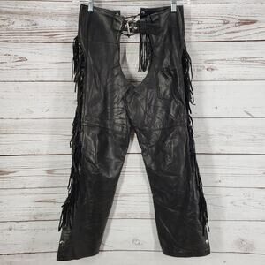 Hillside Leather USA Women's Black Leather Fringe Chaps Riding Pants Small